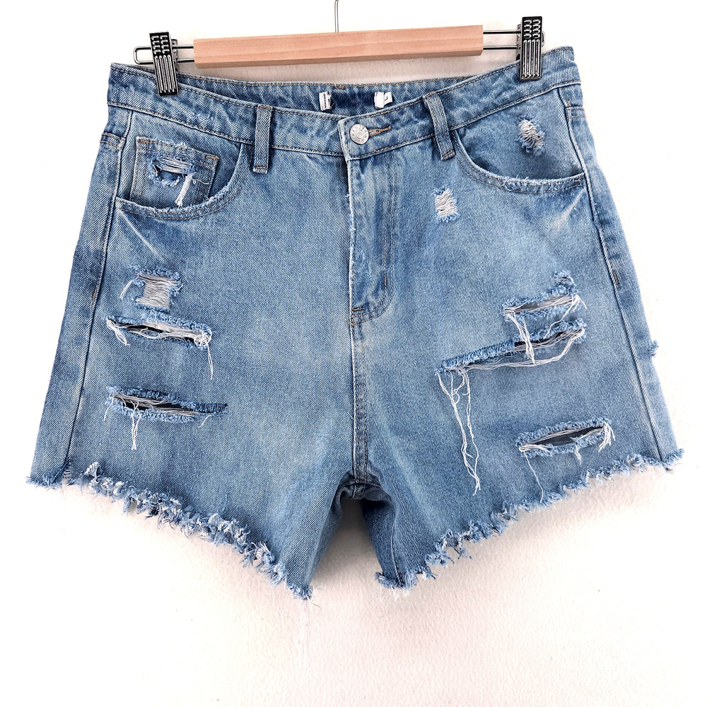Denim Shorts High Rise Distressed Women's Blue Jean